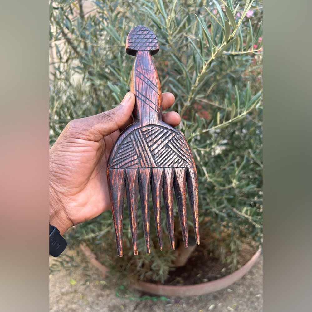VTG Hand Carved Afro Pick Comb 🪮 🇧🇯 Sz 8”x3”